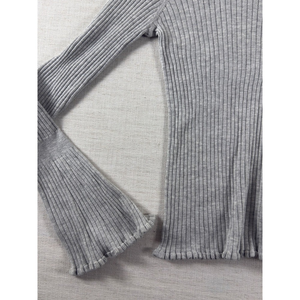 PAIGE Sweater Womens L Gray Ribbed Knit Ruffle Bell Sleeve Crew Neck Pullover - Picture 6 of 10